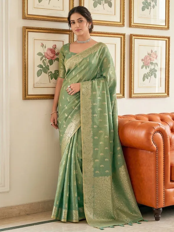 Mehendi_Green_Tissue_Silk_Woven_Festive_Saree_For_Women