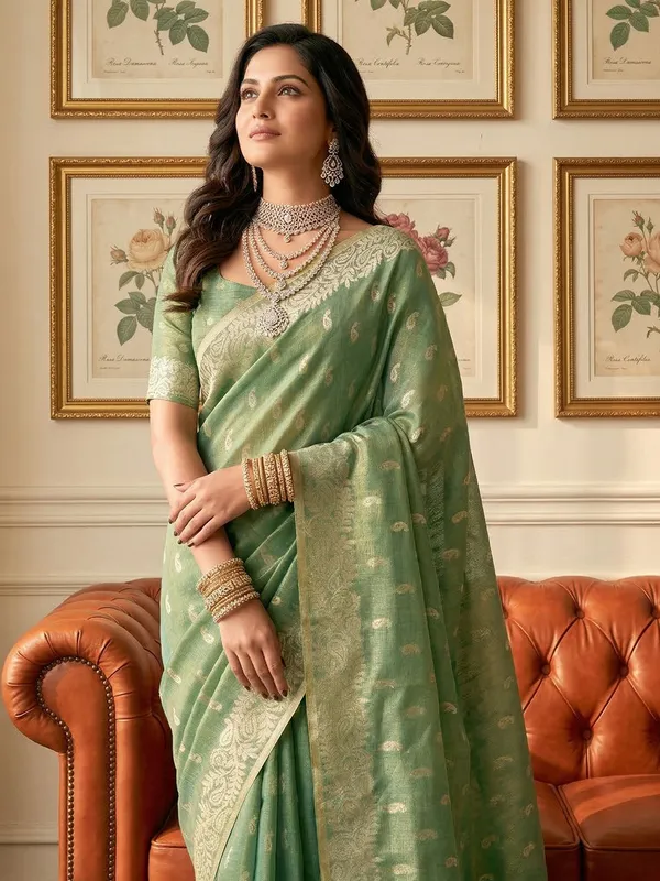 Mehendi_Green_Tissue_Silk_Woven_Festive_Saree_For_Women