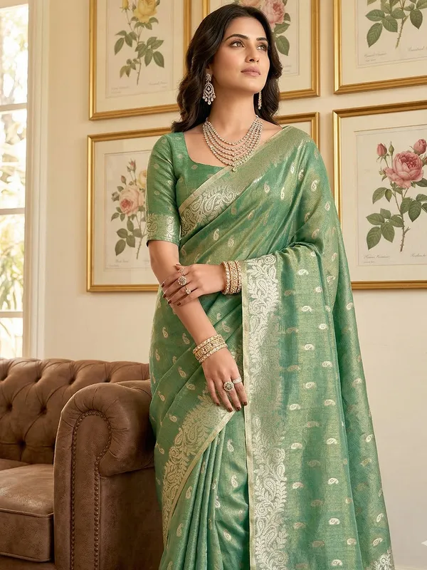 Mehendi_Green_Tissue_Silk_Woven_Festive_Saree_For_Women