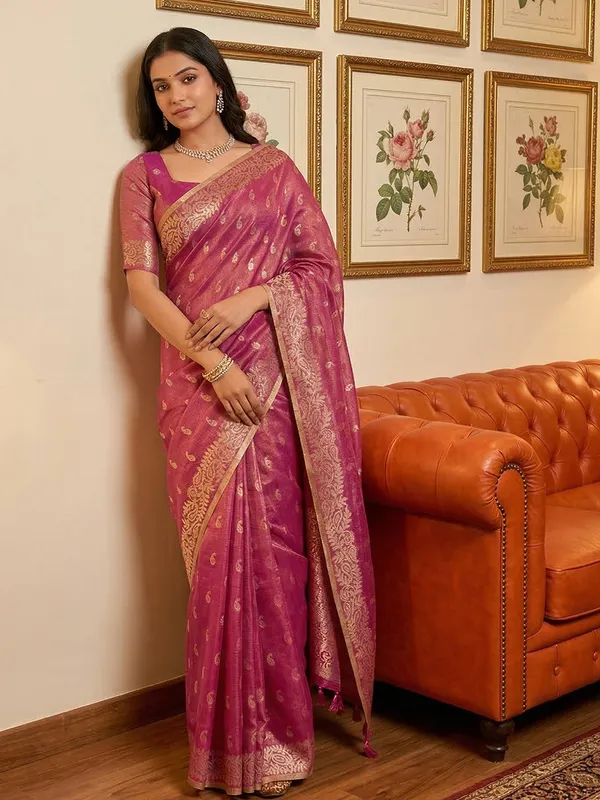 Rani_Pink_Tissue_Silk_Woven_Festive_Saree_For_Women