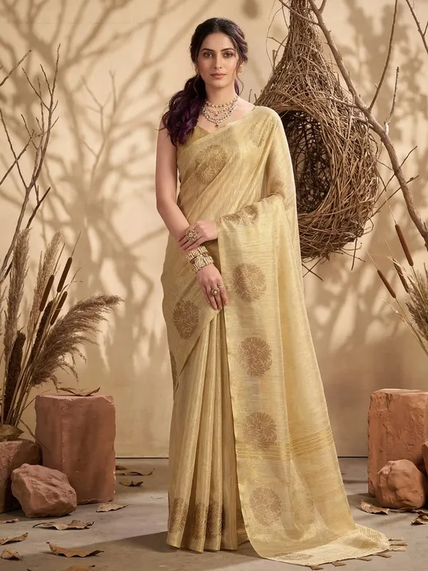Cream_Tissue_Silk_Woven_Festive_Saree_For_Women