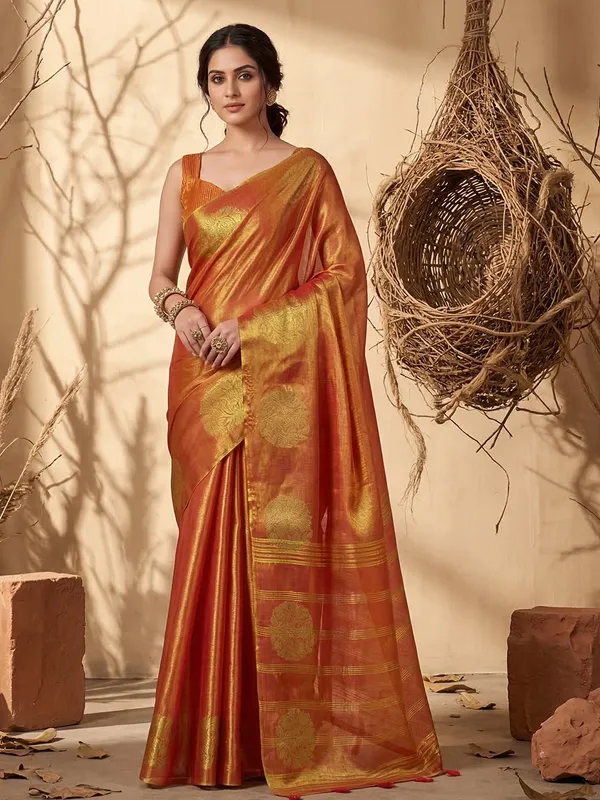 Orange_Tissue_Silk_Woven_Saree_For_Women