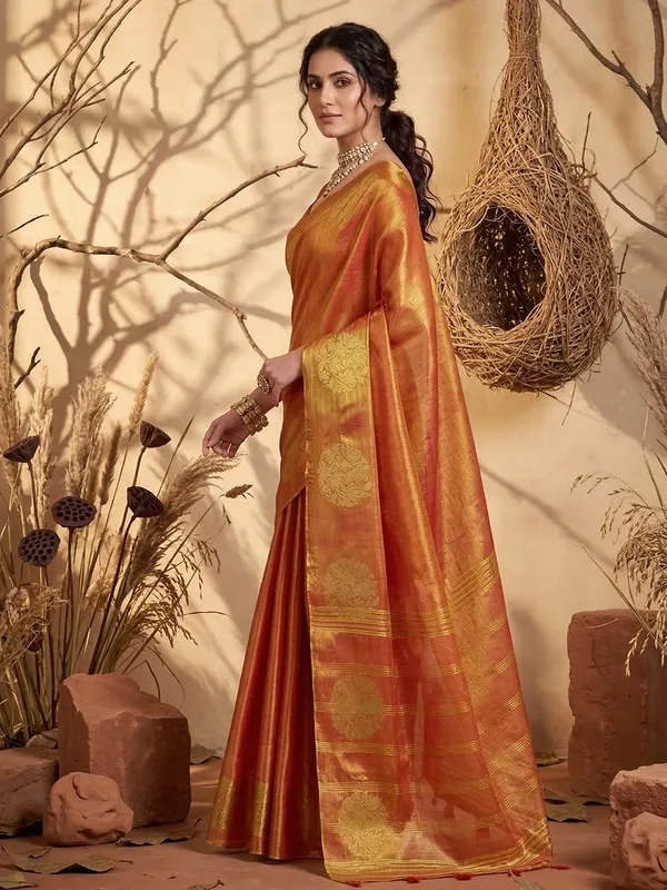 Orange_Tissue_Silk_Woven_Saree_For_Women
