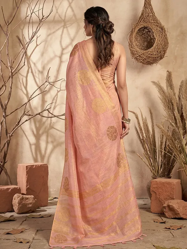 Peach_Tissue_Silk_Woven_Saree_For_Women