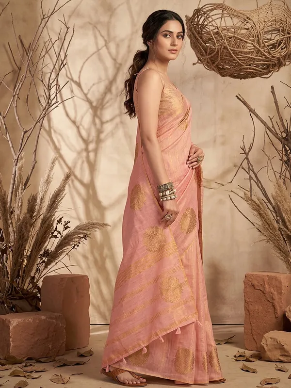 Peach_Tissue_Silk_Woven_Saree_For_Women