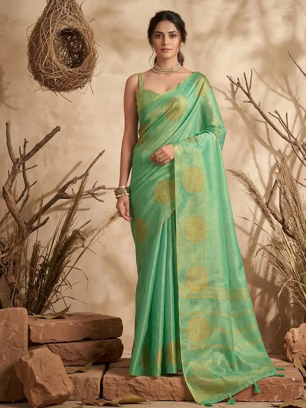 Mint_Green_Tissue_Silk_Zari_Woven_Saree_For_Women