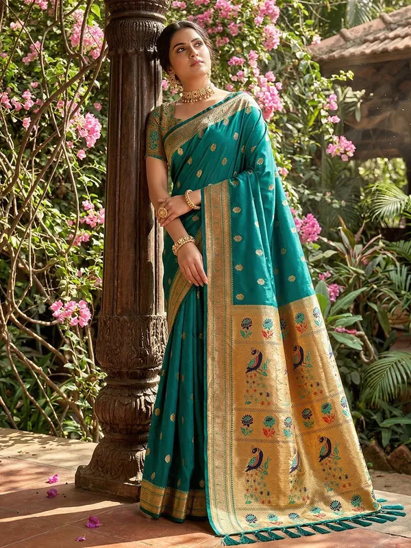 Teal_Green_Paithani_Soft_Silk_Woven_Saree_For_Women