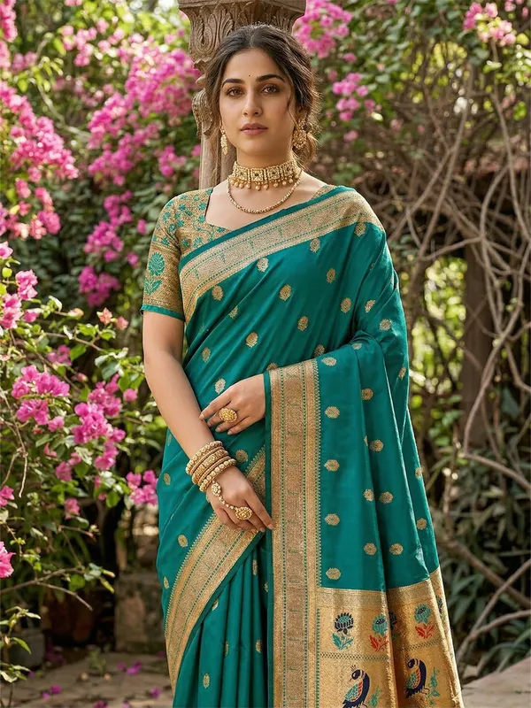 Teal_Green_Paithani_Soft_Silk_Woven_Saree_For_Women
