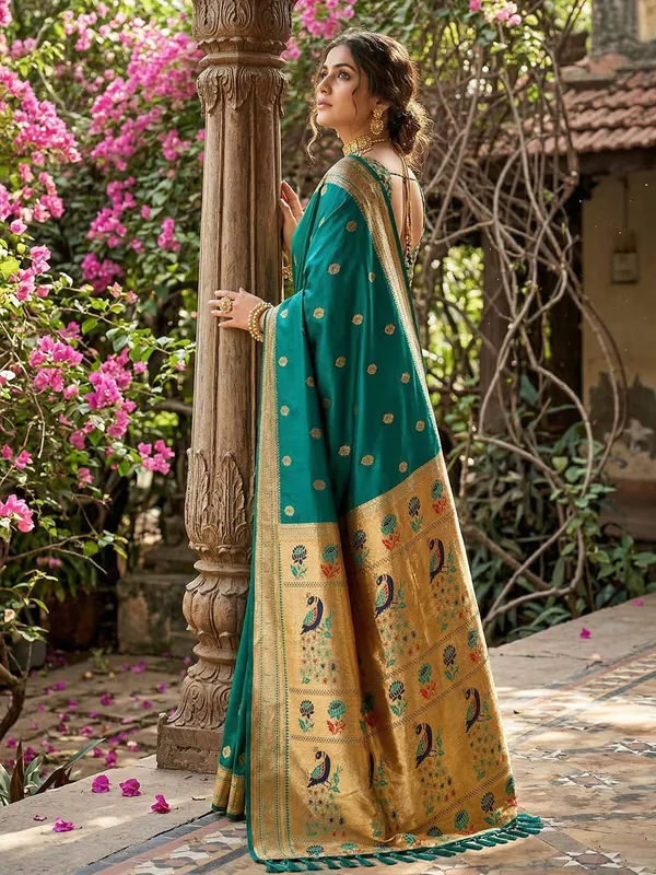 Teal_Green_Paithani_Soft_Silk_Woven_Saree_For_Women