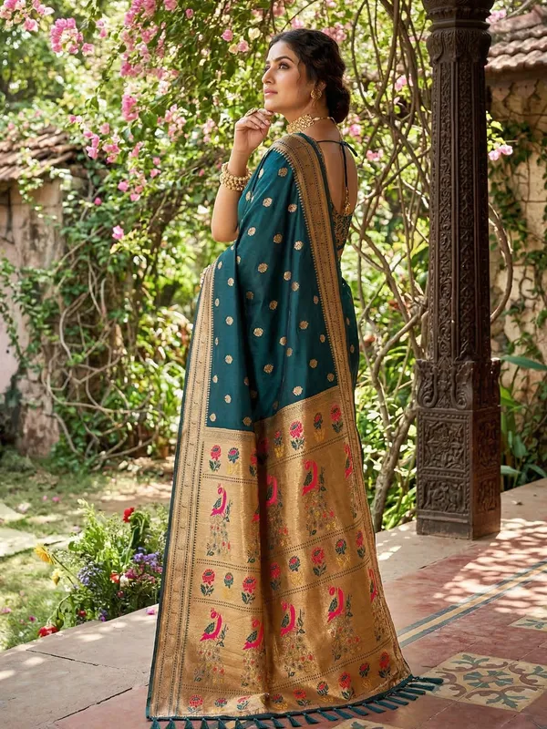 Dark_Teal_Paithani_Soft_Silk_Woven_Saree_For_Women
