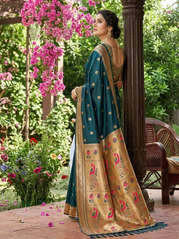 Dark_Teal_Paithani_Soft_Silk_Woven_Saree_For_Women