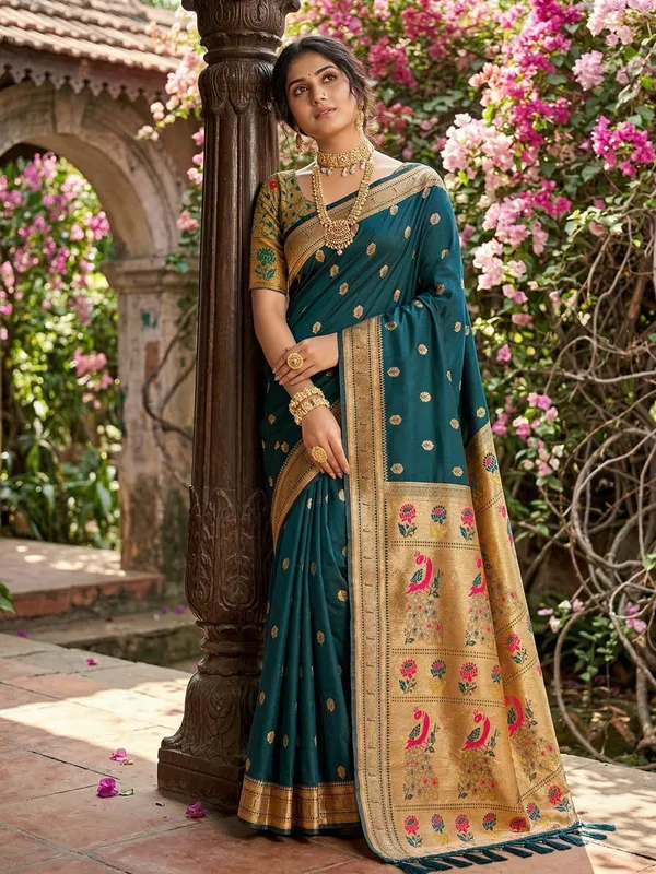 Dark_Teal_Paithani_Soft_Silk_Woven_Saree_For_Women