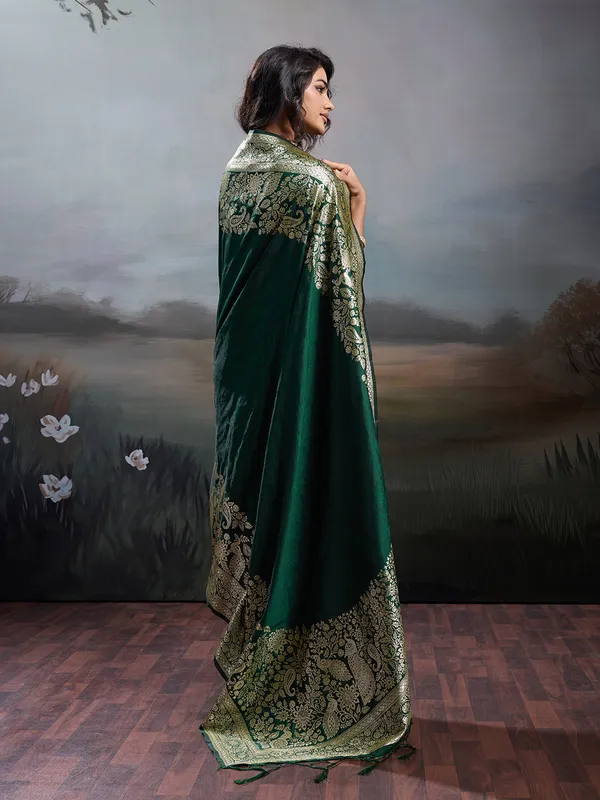 Dark_Green_Banarasi_Silk_Woven_Saree_For_Women
