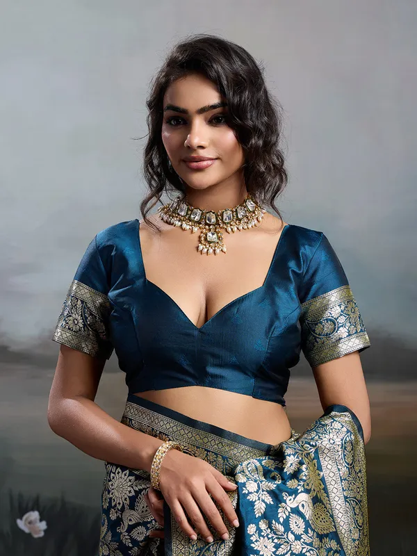 Navy_Blue_Banarasi_Silk_Woven_Festive_Wedding_Saree_For_Women