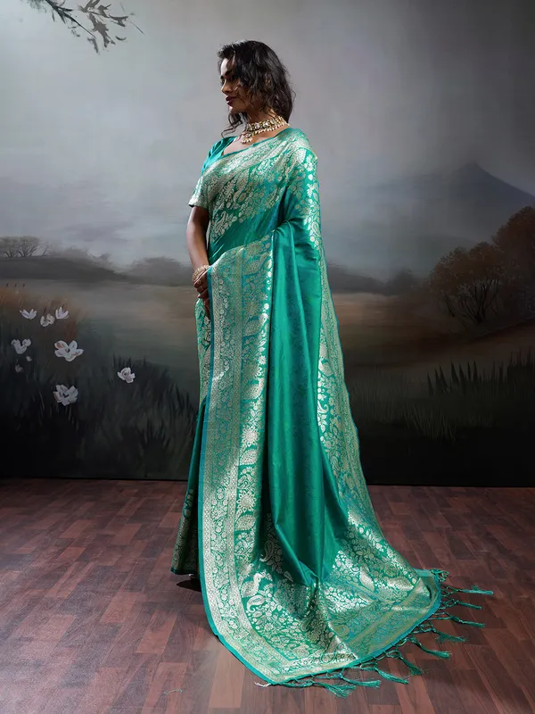Teal_Green_Banarasi_Silk_Woven_Saree_For_Women