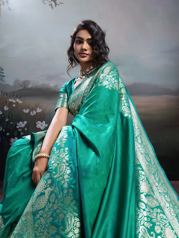 Teal_Green_Banarasi_Silk_Woven_Saree_For_Women
