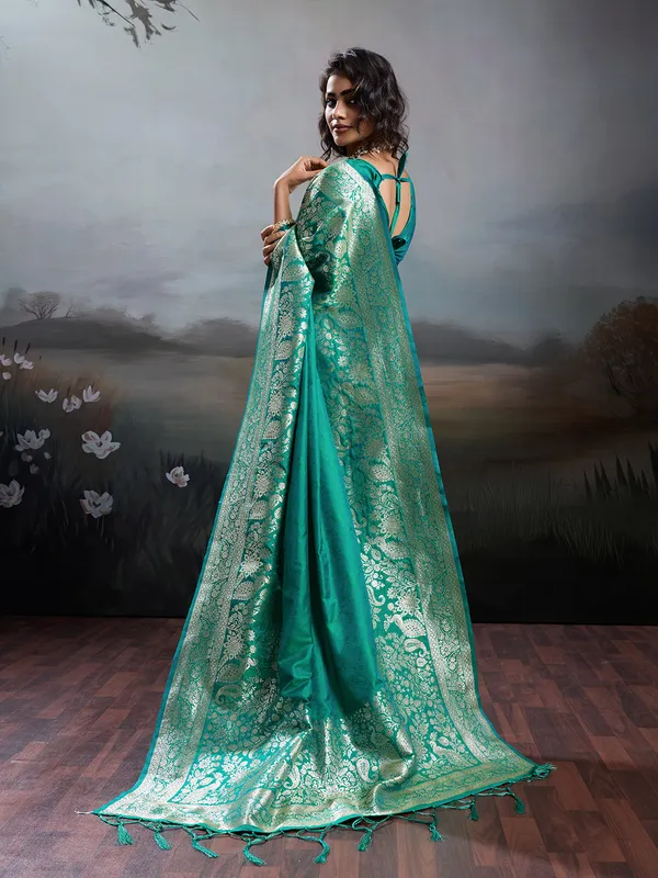 Teal_Green_Banarasi_Silk_Woven_Saree_For_Women