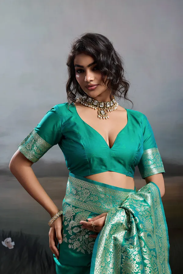 Teal_Green_Banarasi_Silk_Woven_Saree_For_Women