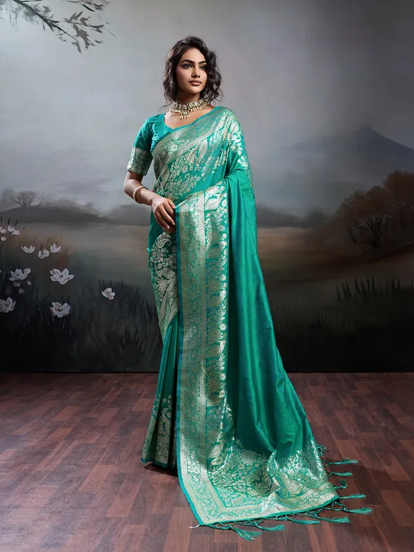 Teal_Green_Banarasi_Silk_Woven_Saree_For_Women