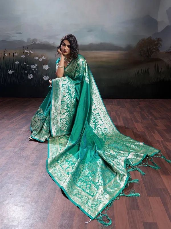 Teal_Green_Banarasi_Silk_Woven_Saree_For_Women