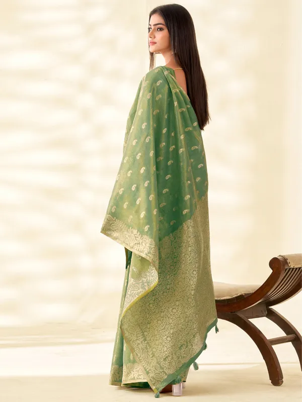 Green_Banarasi_Tissue_Silk_Zari_Paisley_Woven_Saree_For_Women