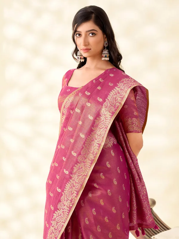 Magenta_Pink_Banarasi_Tissue_Silk_Zari_Woven_Saree_For_Women