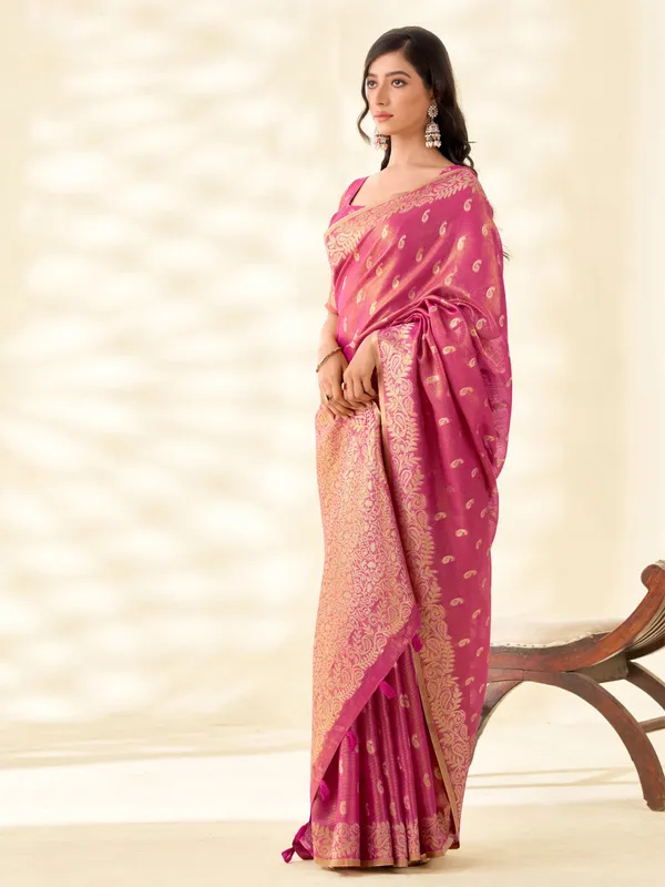 Magenta_Pink_Banarasi_Tissue_Silk_Zari_Woven_Saree_For_Women