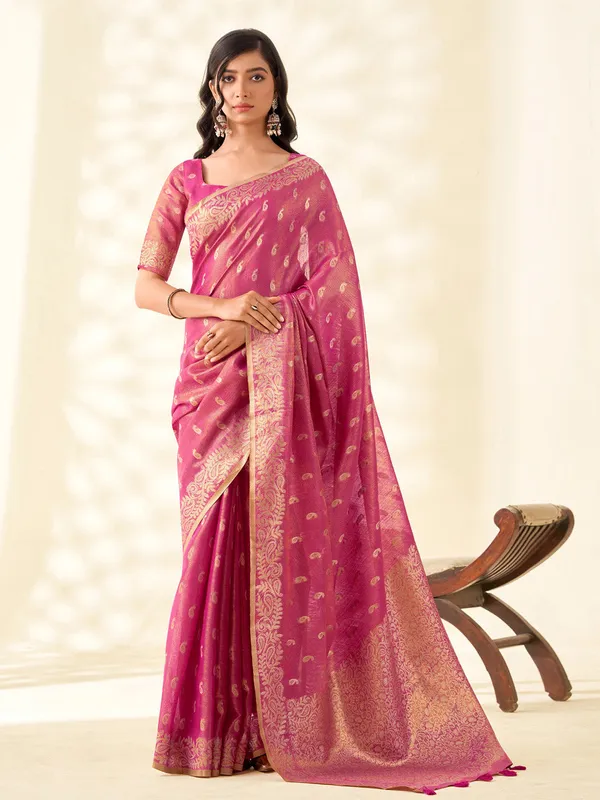 Magenta_Pink_Banarasi_Tissue_Silk_Zari_Woven_Saree_For_Women