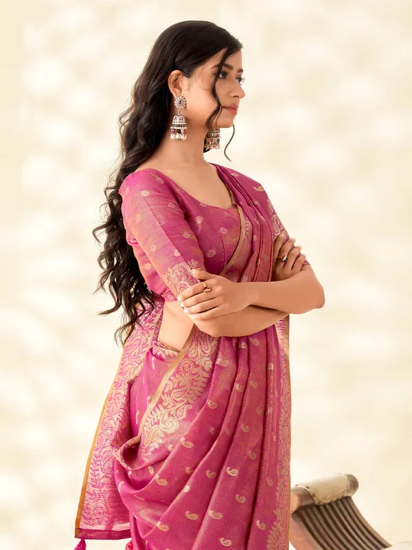Magenta_Pink_Banarasi_Tissue_Silk_Zari_Woven_Saree_For_Women