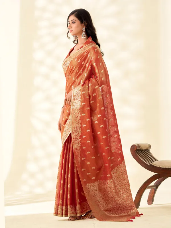 Rust_Red_Banarasi_Tissue_Silk_Zari_Woven_Saree_For_Women