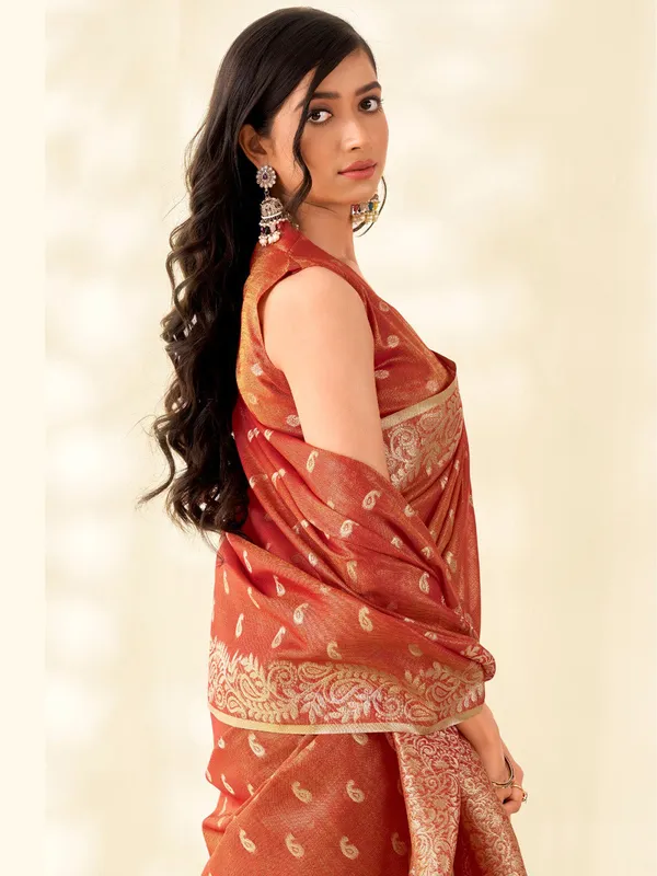 Rust_Red_Banarasi_Tissue_Silk_Zari_Woven_Saree_For_Women