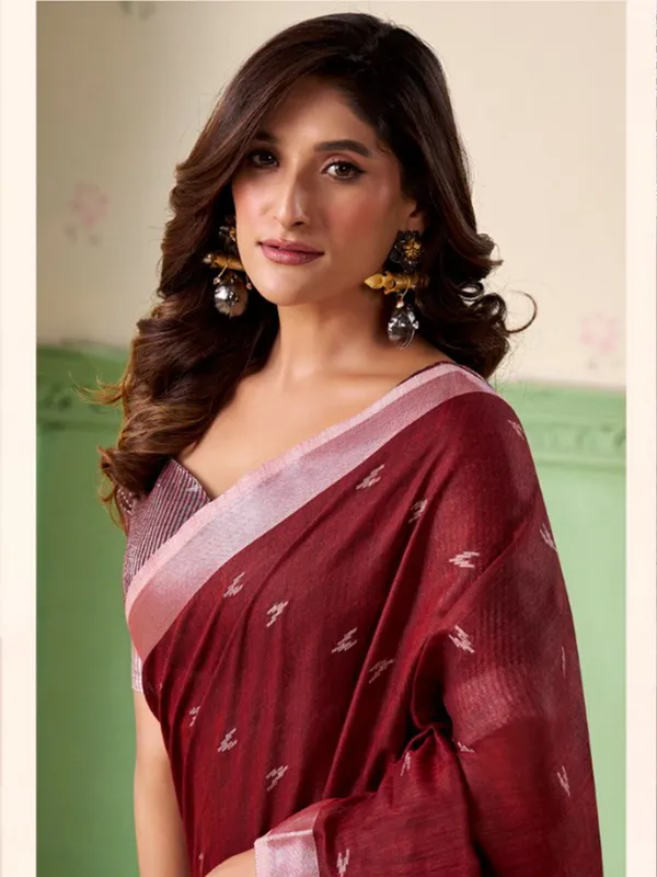 Maroon_Linen_Woven_Silver_Zari_Border_Saree_For_Women