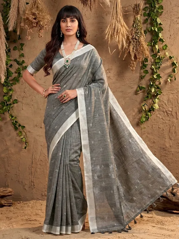 Grey_Linen_Silver_Zari_Woven_Saree_For_Women
