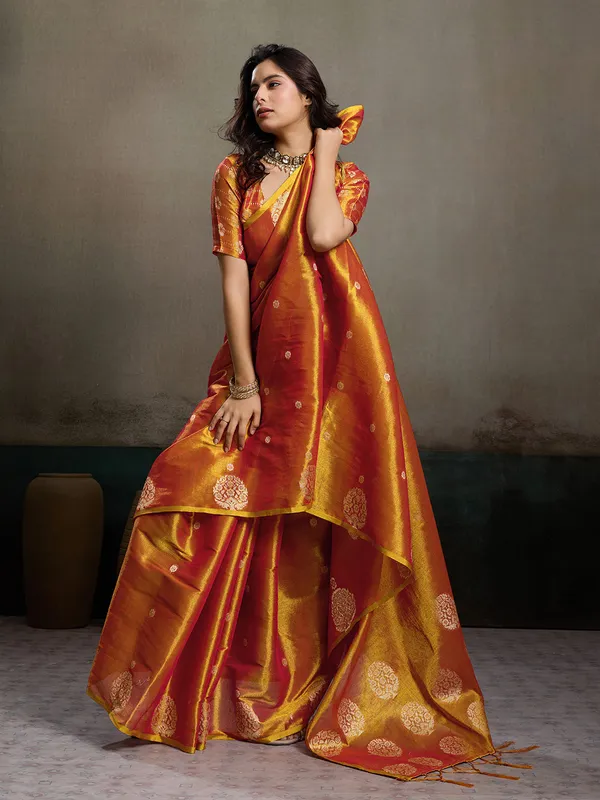 Rust_Orange_Tissue_Silk_Zari_Mandala_Woven_Saree_For_Women
