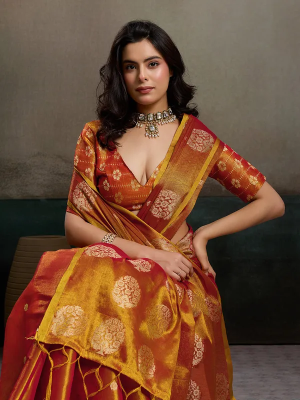 Rust_Orange_Tissue_Silk_Zari_Mandala_Woven_Saree_For_Women