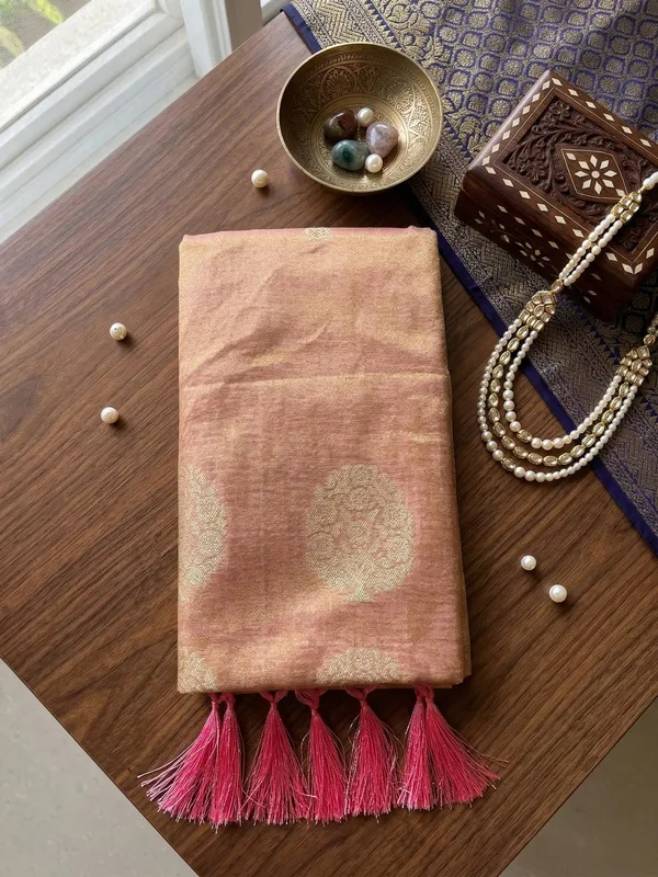 Peach_Gold_Tissue_Silk_Zari_Mandala_Motif_Saree_For_Women