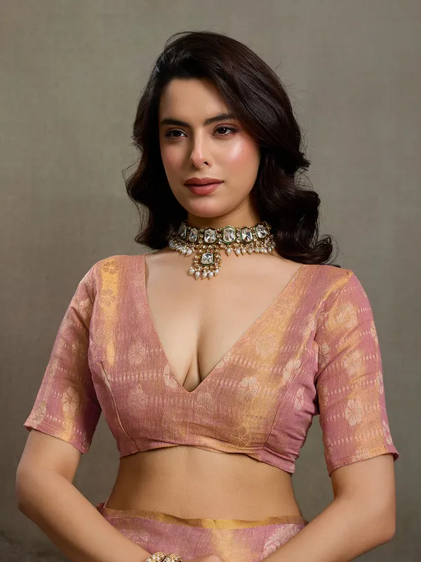 Peach_Gold_Tissue_Silk_Zari_Mandala_Motif_Saree_For_Women