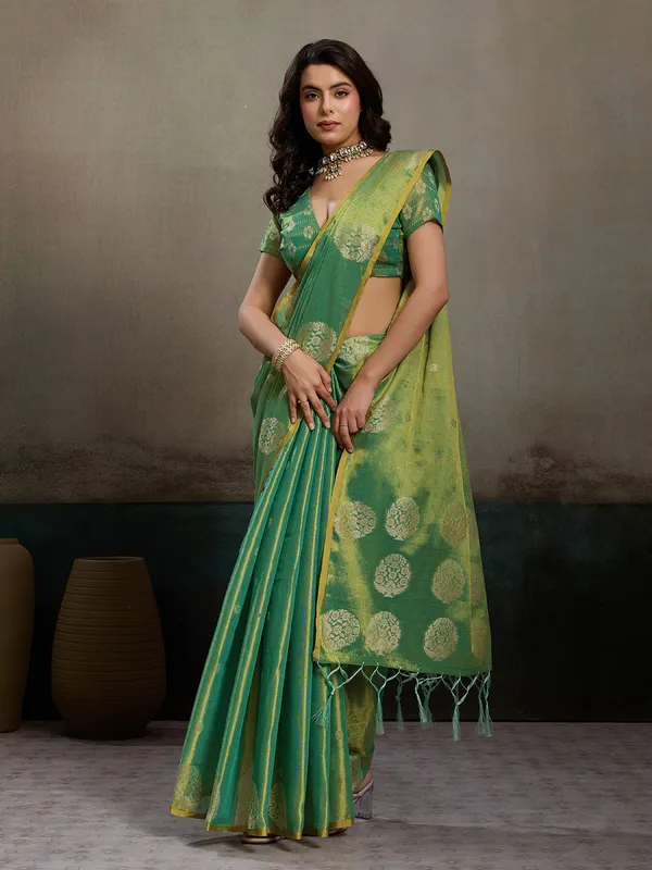 Sea_Green_Tissue_Silk_Gold_Zari_Mandala_Motif_Saree_For_Women