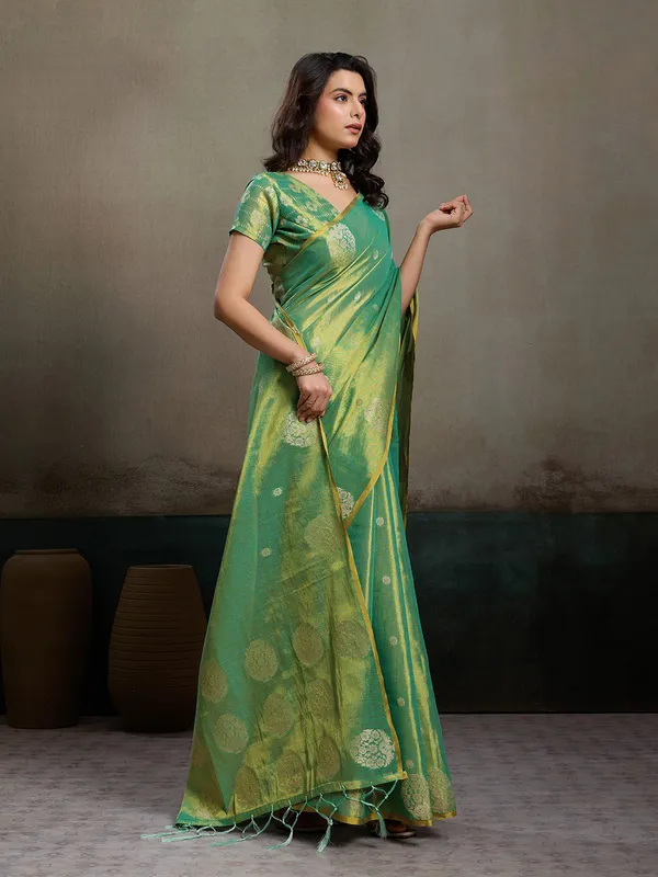 Sea_Green_Tissue_Silk_Gold_Zari_Mandala_Motif_Saree_For_Women