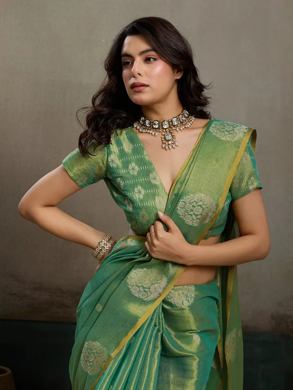 Sea_Green_Tissue_Silk_Gold_Zari_Mandala_Motif_Saree_For_Women