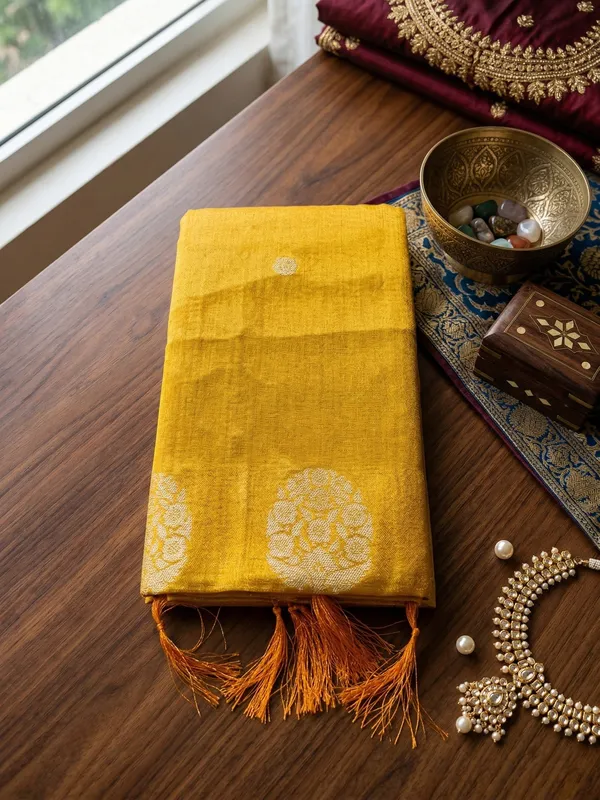 Mustard_Yellow_Tissue_Silk_Zari_Mandala_Motif_Saree_For_Women