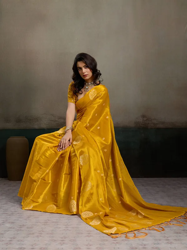 Mustard_Yellow_Tissue_Silk_Zari_Mandala_Motif_Saree_For_Women