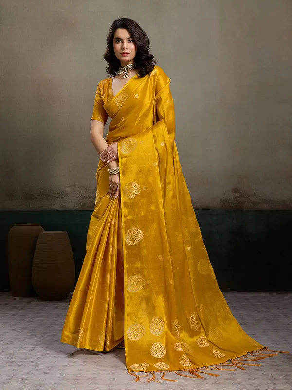 Mustard_Yellow_Tissue_Silk_Zari_Mandala_Motif_Saree_For_Women