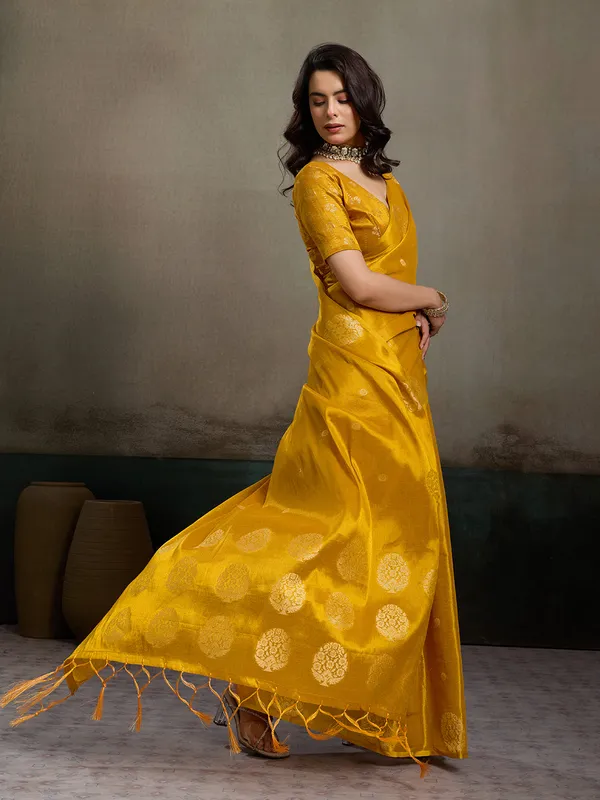Mustard_Yellow_Tissue_Silk_Zari_Mandala_Motif_Saree_For_Women