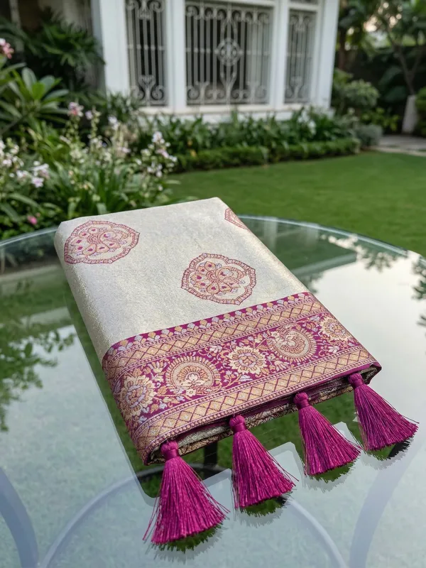 Beige_Blue_Banarasi_Silk_Zari_Woven_Border_Saree_For_Women
