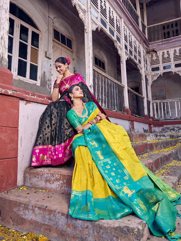 Black_Rani_Pink_Soft_Silk_Zari_Border_Saree_For_Women