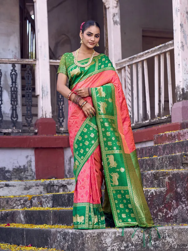 Rani_Pink_Green_Soft_Silk_Zari_Woven_Saree_For_Women