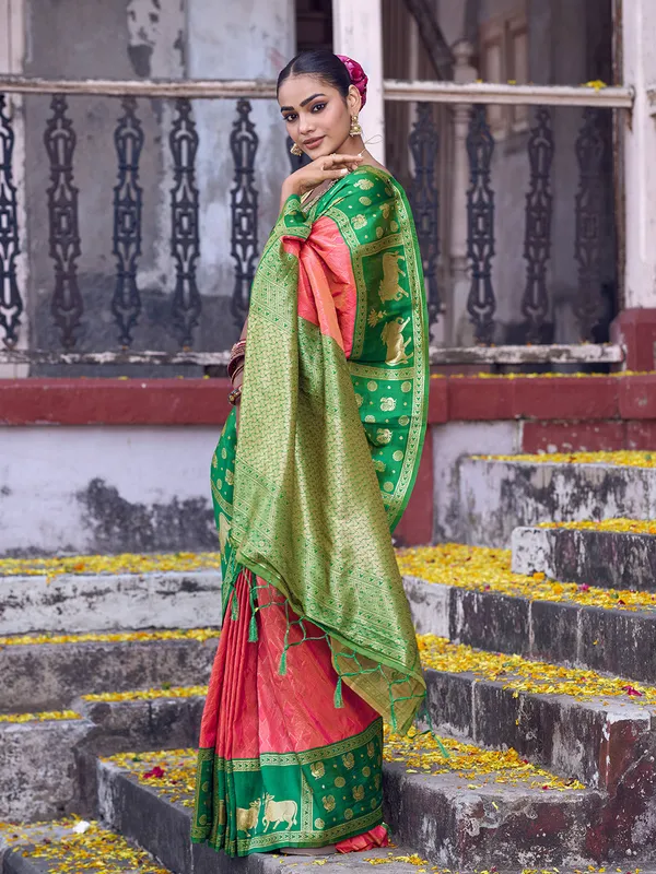 Rani_Pink_Green_Soft_Silk_Zari_Woven_Saree_For_Women