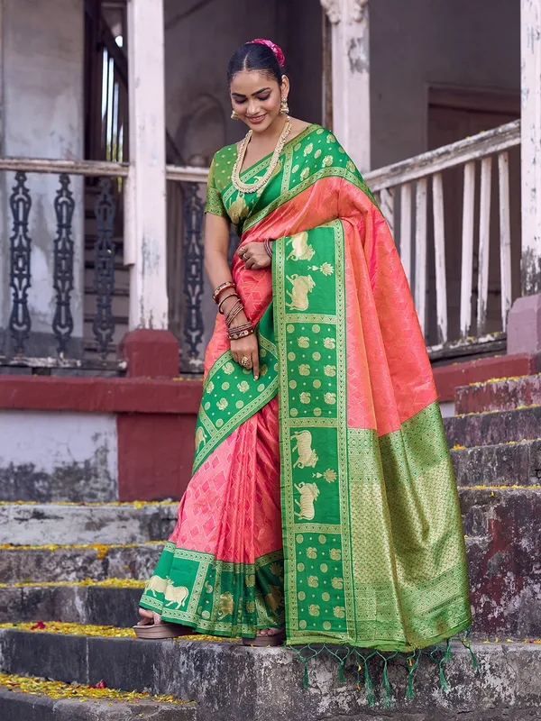 Rani_Pink_Green_Soft_Silk_Zari_Woven_Saree_For_Women