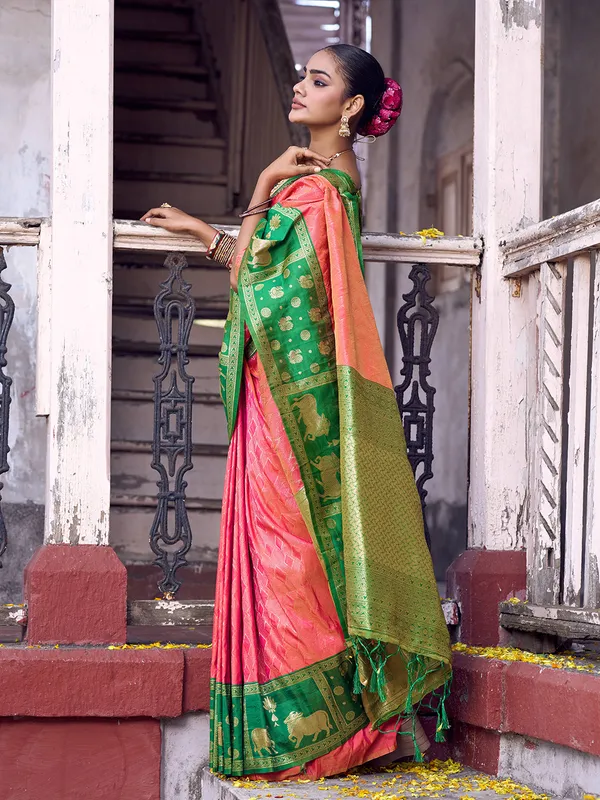 Rani_Pink_Green_Soft_Silk_Zari_Woven_Saree_For_Women